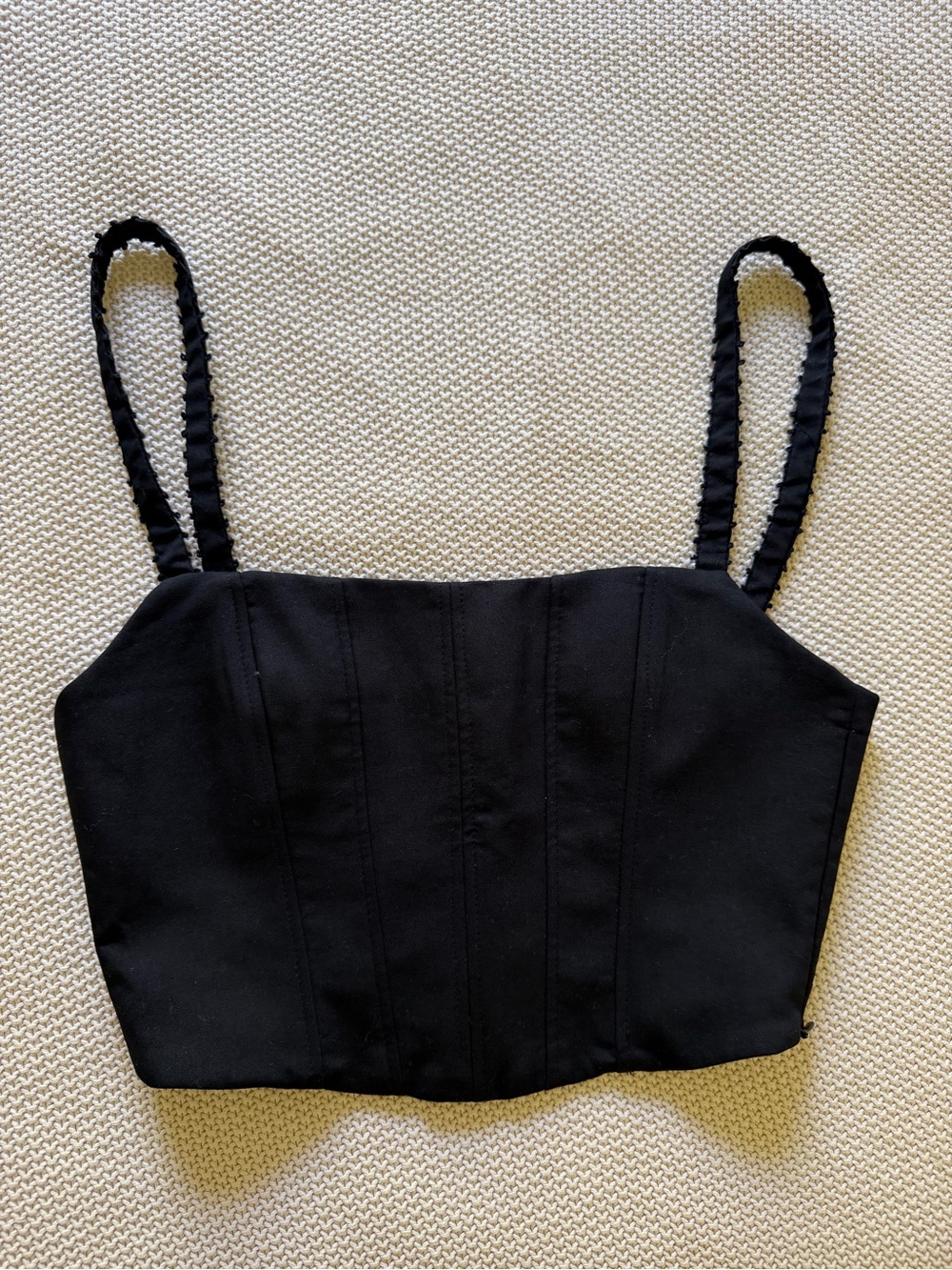Zara Black Cropped Square-Neck Corset Top